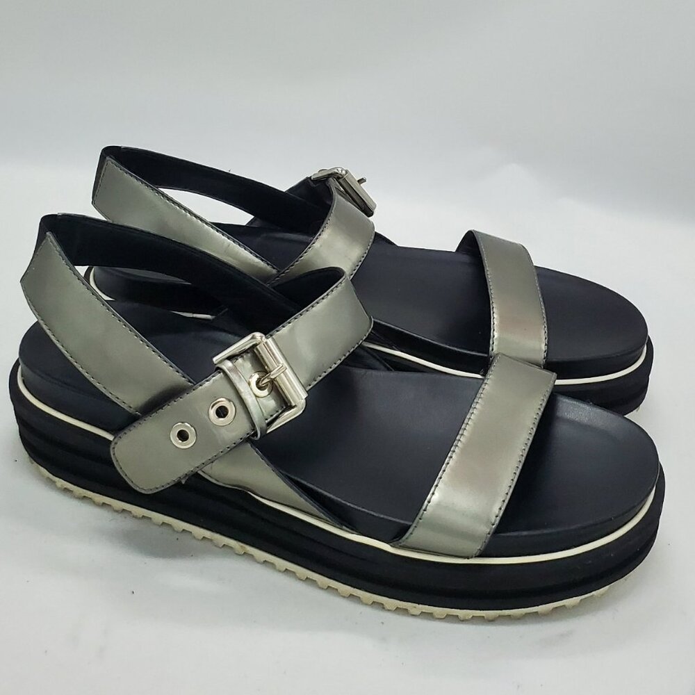Aquatalia Pewter Leather Platform Sandals Women Size 8.5